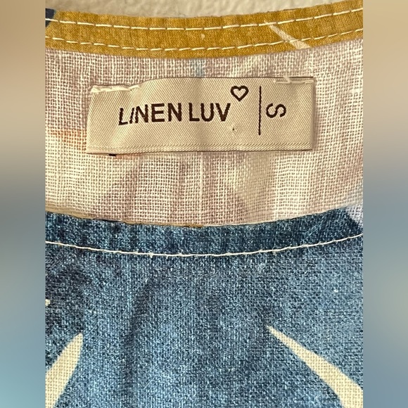 Linen Luv Blue Butterfly Art-To-Wear Linen Dress w/ Pockets Made in Italy Small - Picture 6 of 11